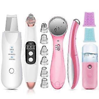 5-in-1 Ultrasonic Skin Scrubber for Blackhead Removal, Pore Cleansing, Nano Spray Hydration, Facial Massage & Eye Care Tool