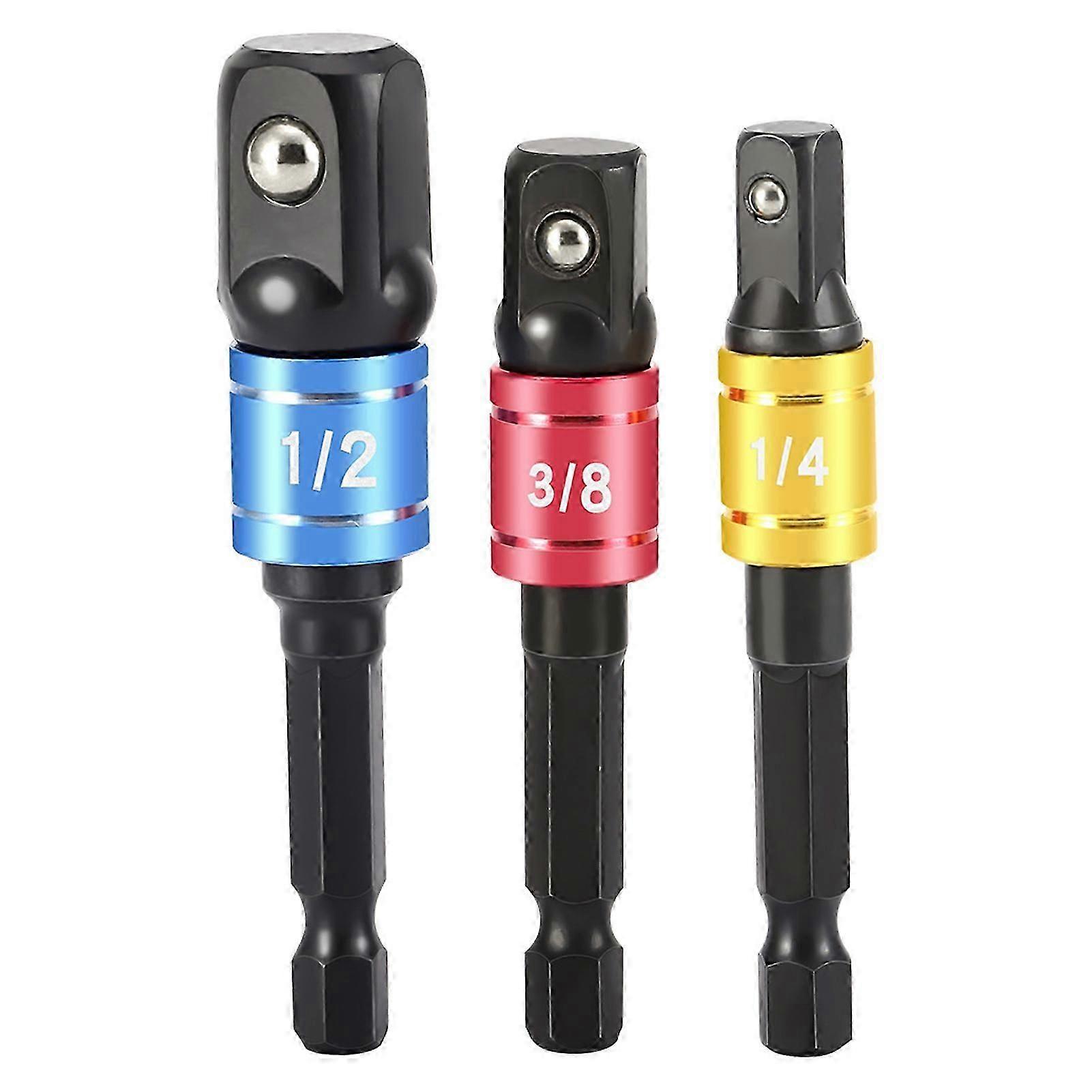 1/4" 3/8" 1/2" Hex Socket Adapter Drill Bits Set with 1/4 3/8 1/2 Inch Square-Head for Impact Drivers