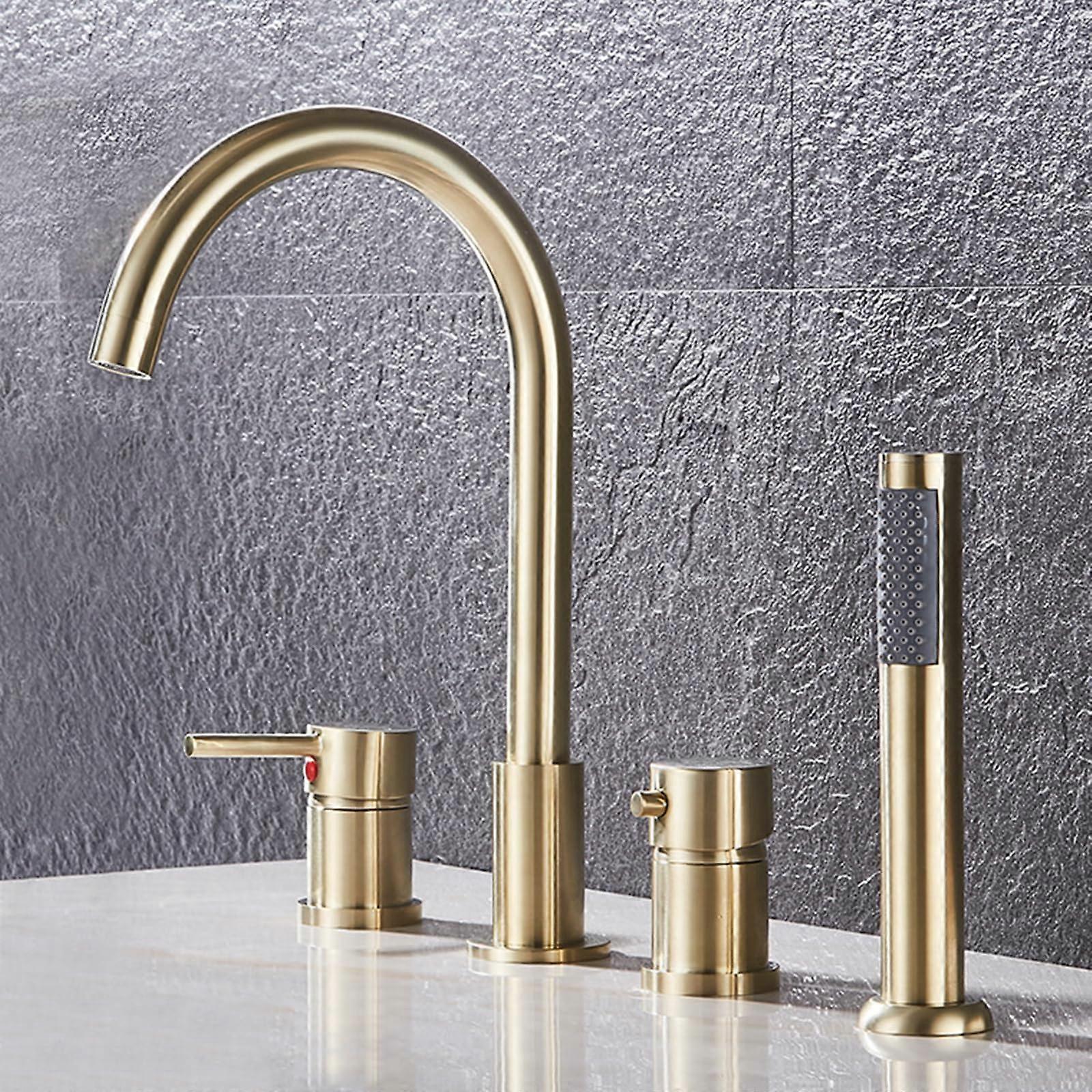 Bath Mixer Tap Deck Mounted 4-Hole Bath Taps Set With Shower Attachment Chrome, Black-Chrome, Gold Finish