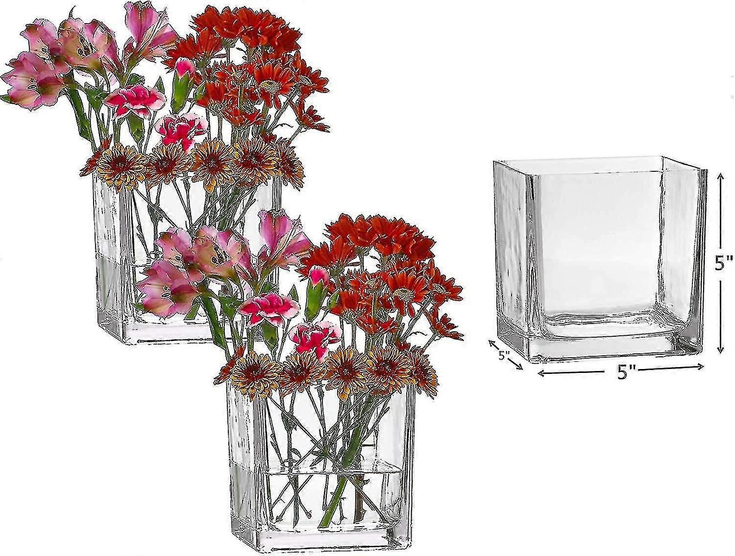 Conjunto de 3 vasos quadrados de vidro, 5 x 5 polegadas, para centro de mesa de casamento e decoração de casa