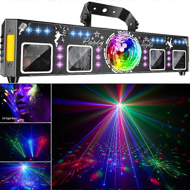 Stage lights with UV RGB effects and gold strobe, DMX and sound control, suitable for party, DJ, club, Halloween, Christmas stage lights European plug