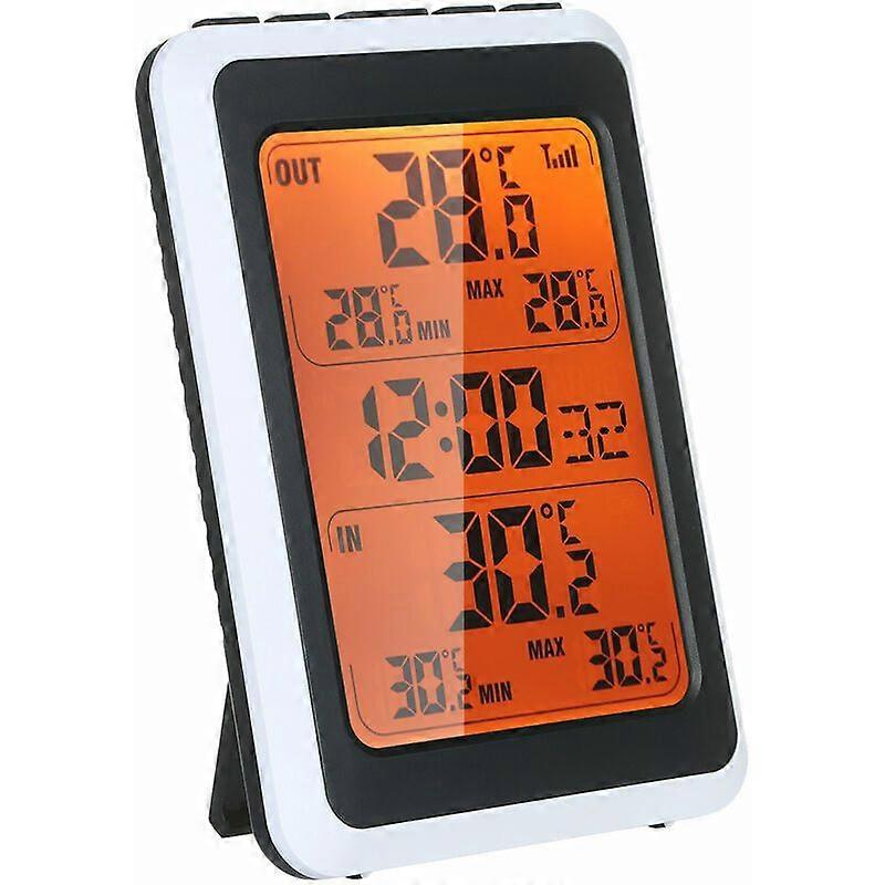 Wireless Indoor Outdoor Temperature and Humidity Meter with Orange Backlight Time Househol