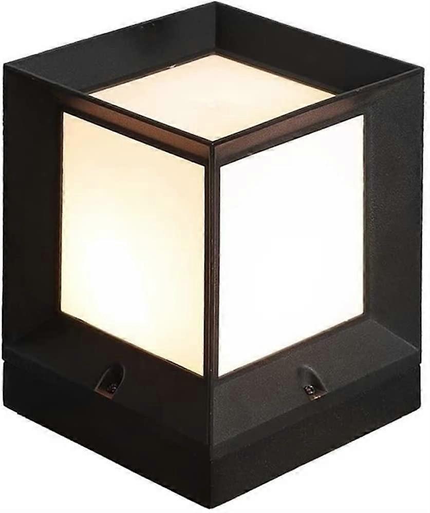 Classic Square Column Lamp Modern Cube Light Waterproof Outdoor Post Light Black Aluminum E27 Socket Acrylic Shade