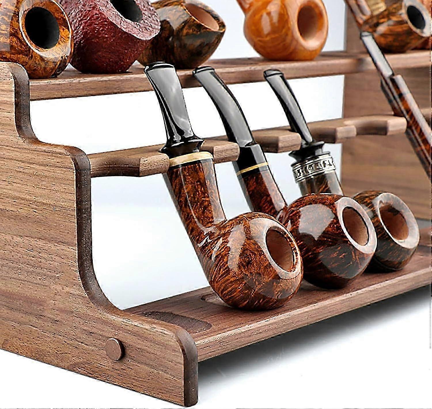 tobacco pipe rack Golden Pear Wood Pipe Stand Holder for 16 Pipes, Handmade Smoking Pipe  Display Rack