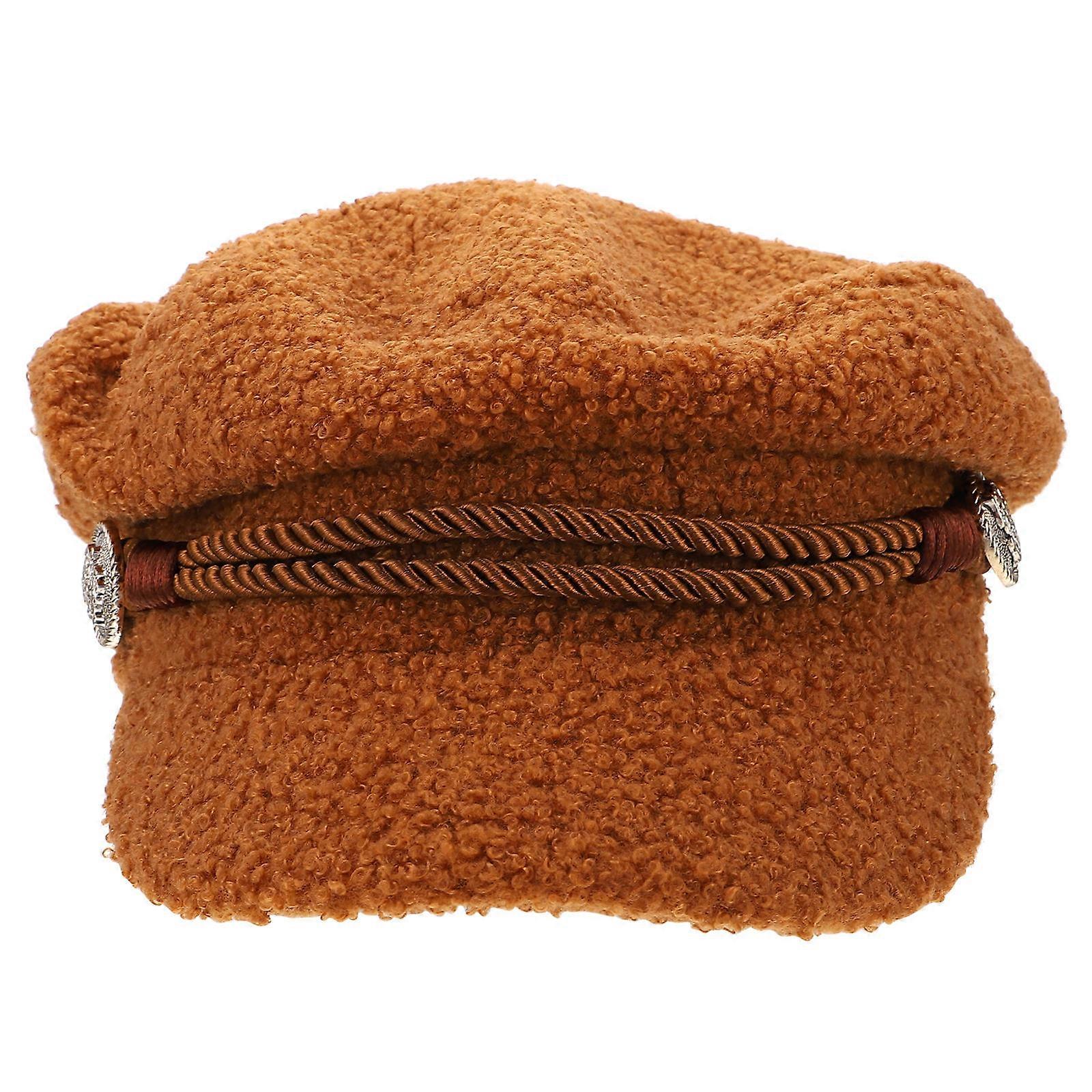 Women Octagonal Hat Lambwool Warm Hat for Outdoor 1Pcs Light Brown
