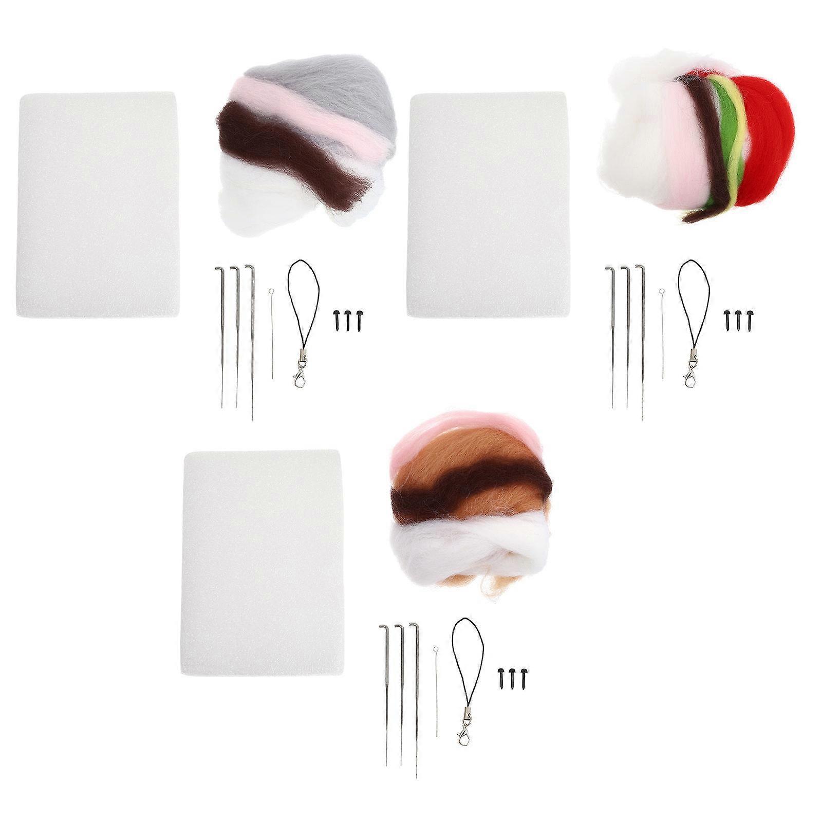 Wool Felt Animal DIY Accessories Needle Felting Craft Kit 3Sets Assorted Color