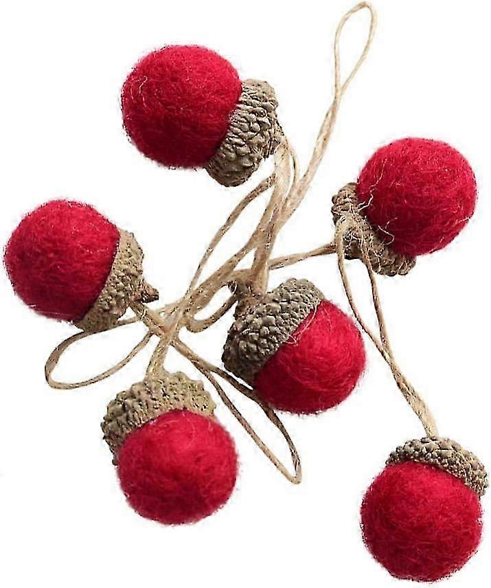 Vintage Felt Acorn Ornaments: DIY Christmas Tree Pendants with Rope for a Festive Touch (Red)
