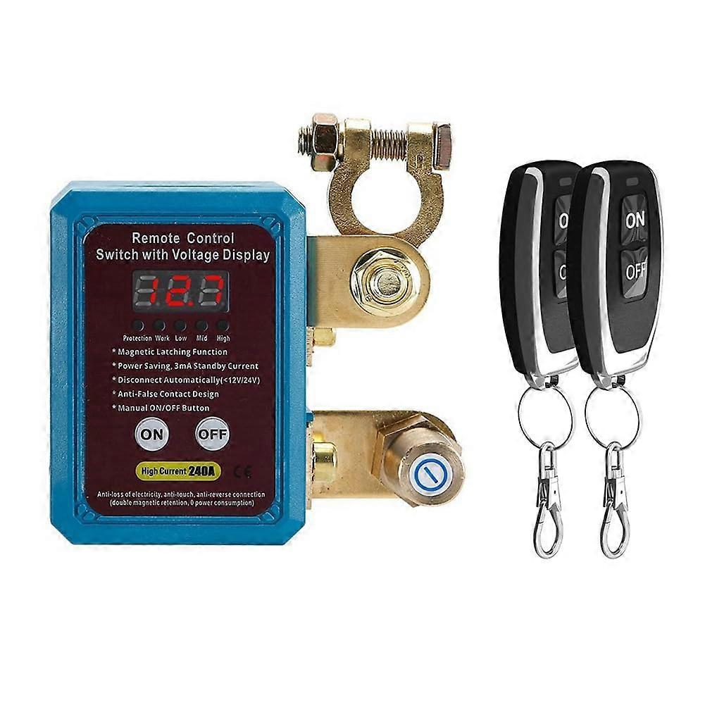 240A 12V Remote Battery Disconnect Switch with LED Voltage Display for Auto, Automatic Power Shut Off, Waterproof Design