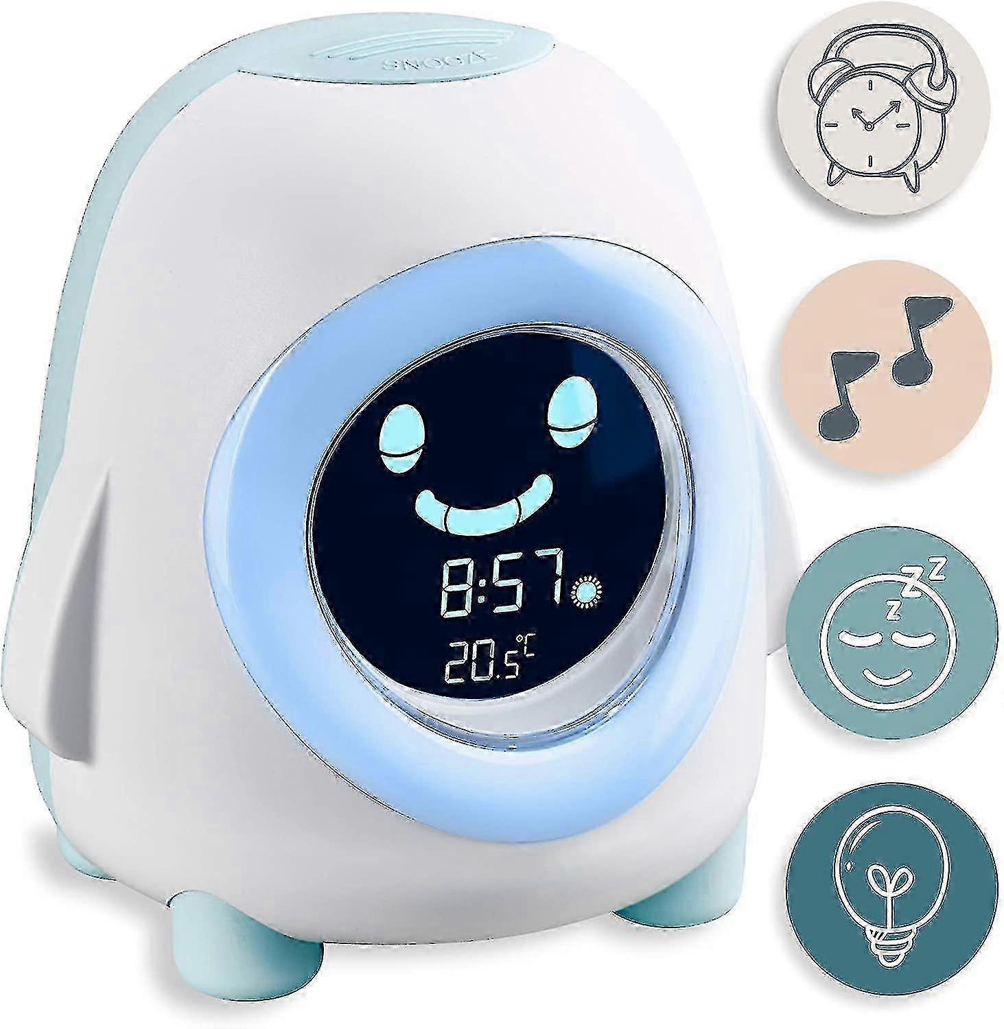 Children's Alarm Clock with LED Light and Temperature Display for Sleep Wake-Up
