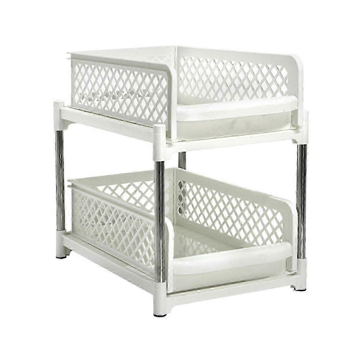 Space-Saving Design 2-Layer Organizer with Pull-Out Drawers, Sliding Bathroom and Kitchen Cabinet Storage