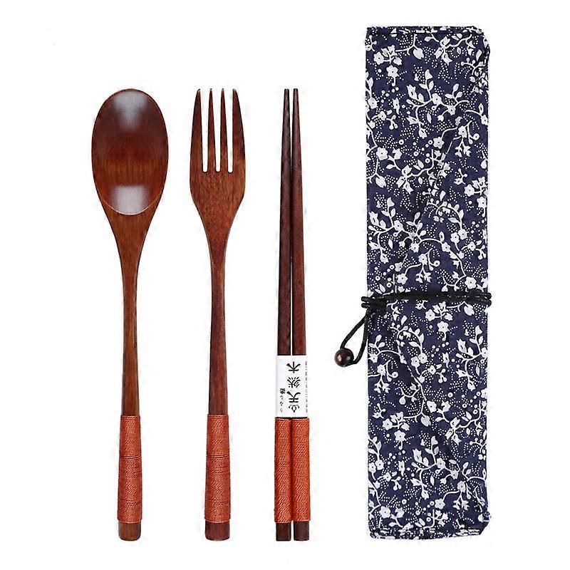 Handmade Japanese Style Natural Wood Tableware Set (1 Spoon, 1 Chopsticks, 1 Fork, )