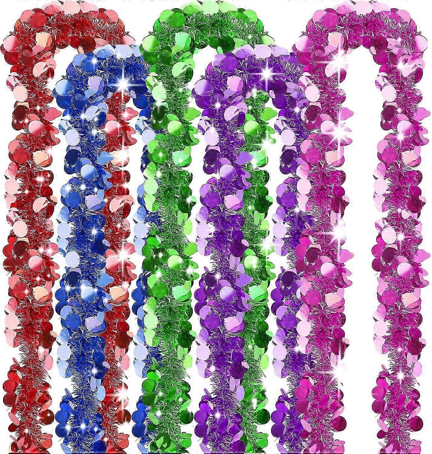Sparkling 5-Color Christmas Tinsel Garland - 1.8m Metallic Christmas Tree Hanging Decoration for Festive Ornament