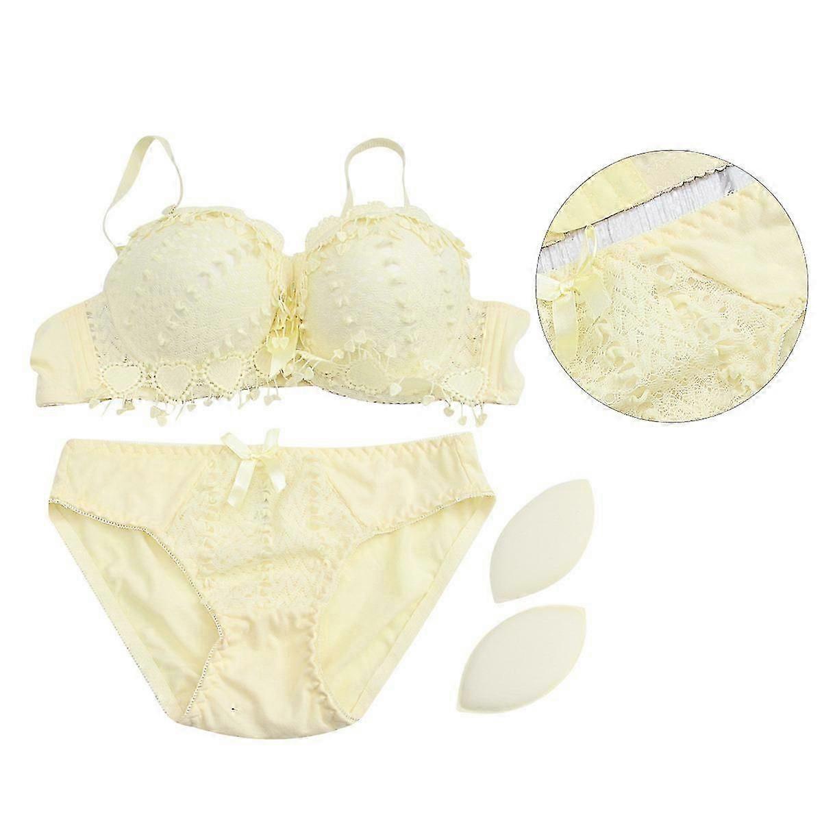 Ladies Lingerie Set Bra and Panties Cotton Lace Yellow 75B 1Set