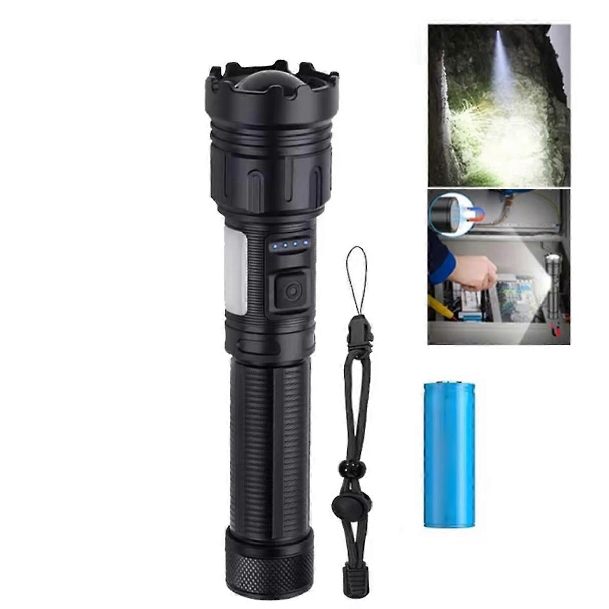 Aluminum Alloy Rechargeable LED Flashlight High Power Torch with Magnet Zoomable Lantern for Camping