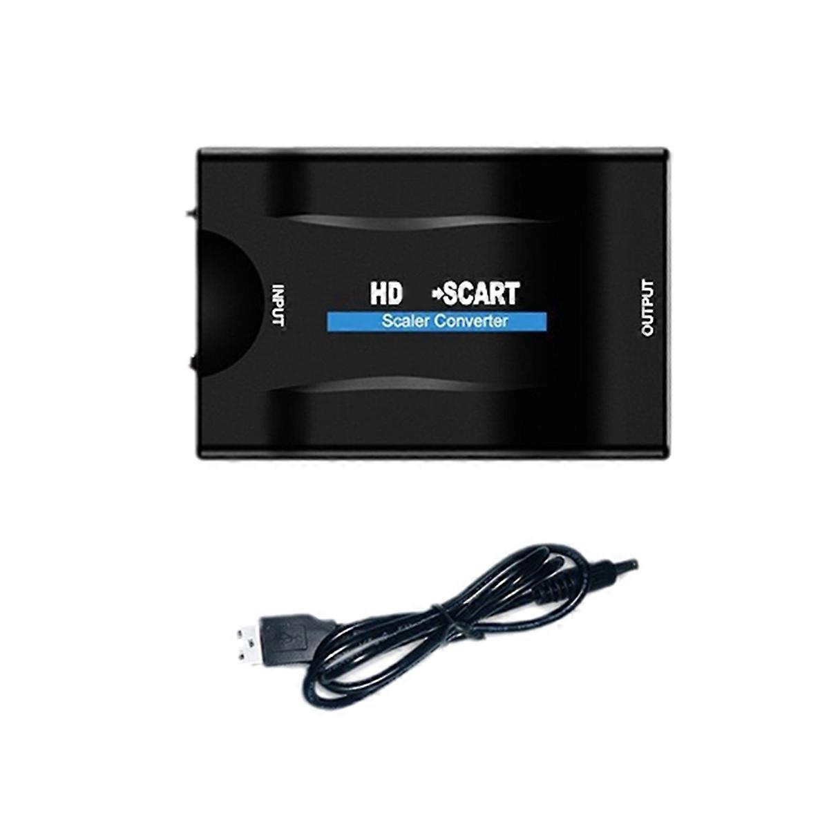 -Compatible to SCART Video Audio Converter with Power Adapter for HDTV Box DVD Television Signal 108