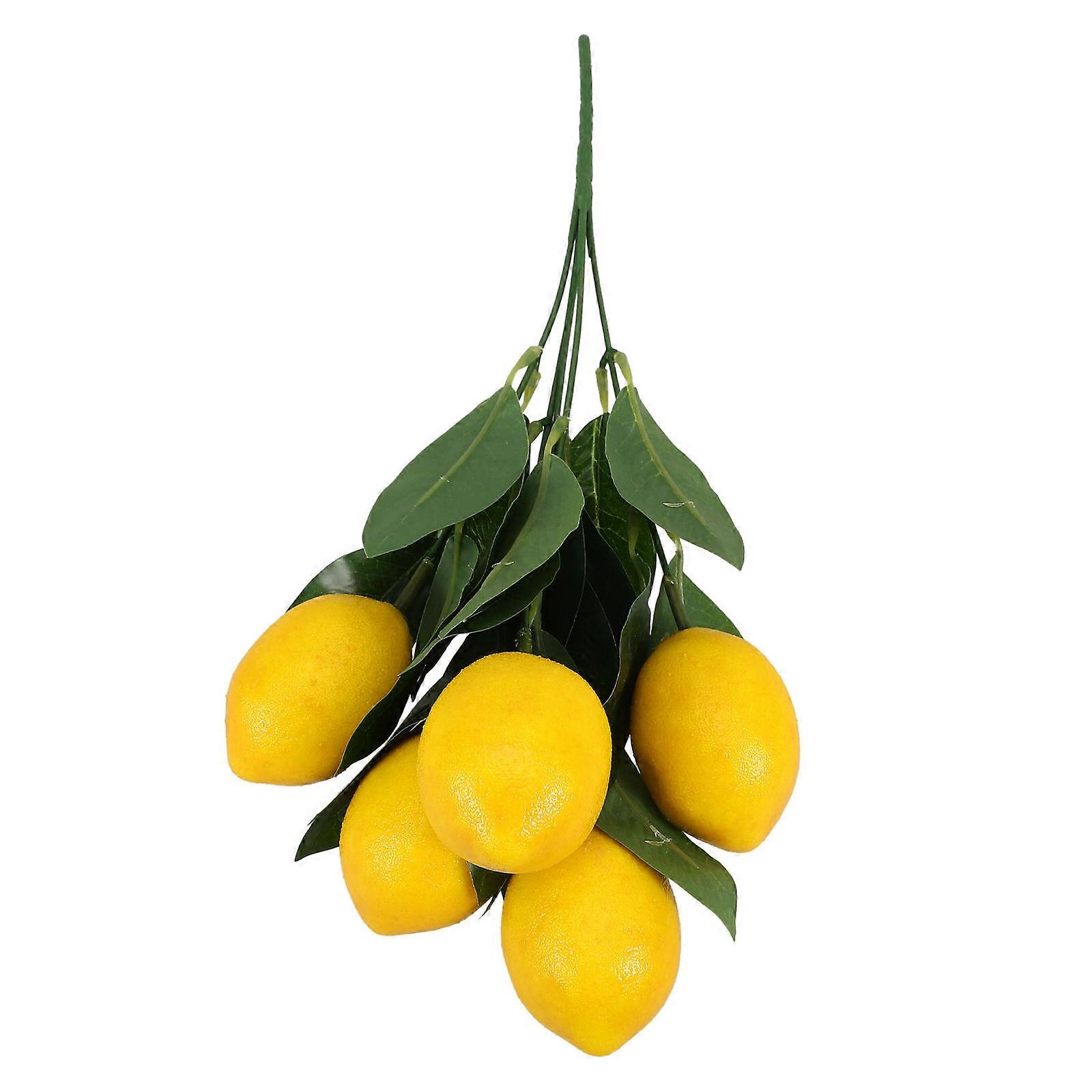 Yellow Artificial Lemon Branch for Party Decoration 3Pcs Foam Fabric Material