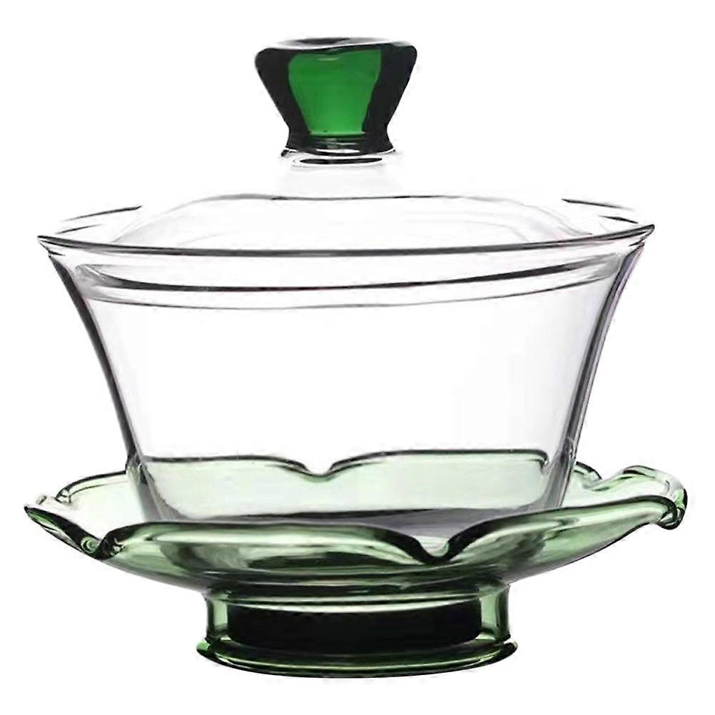 Glass Tureen Teacup Chinese Traditional Clear Design for Home Desk Cleanliness 1Set