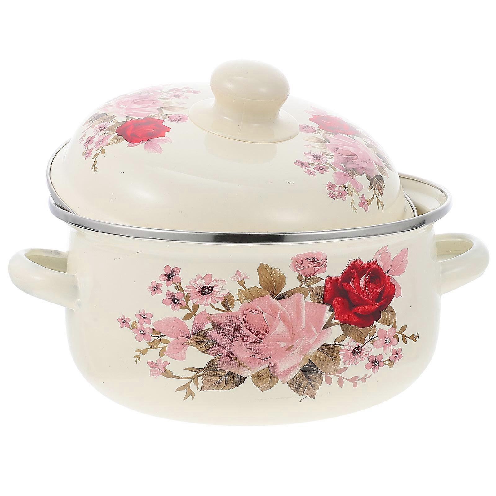 2Pcs Lidded Enamel Soup Pot for Gas Stove Household Stewing Cookware