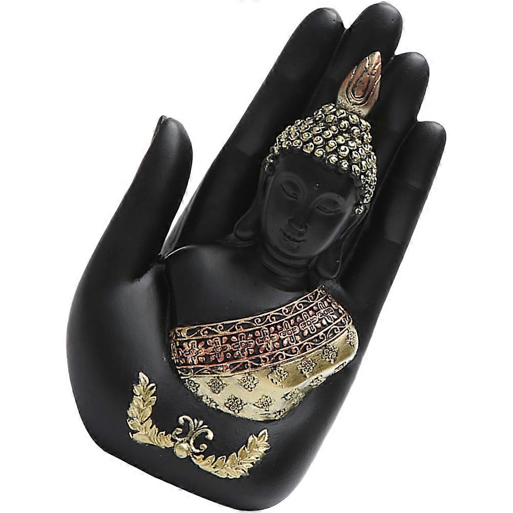 Zen Style Handcrafted Resin Palm Buddha Statue Meditating Homeowners Decoration 10.5x7x18cm Black Color 1Pack