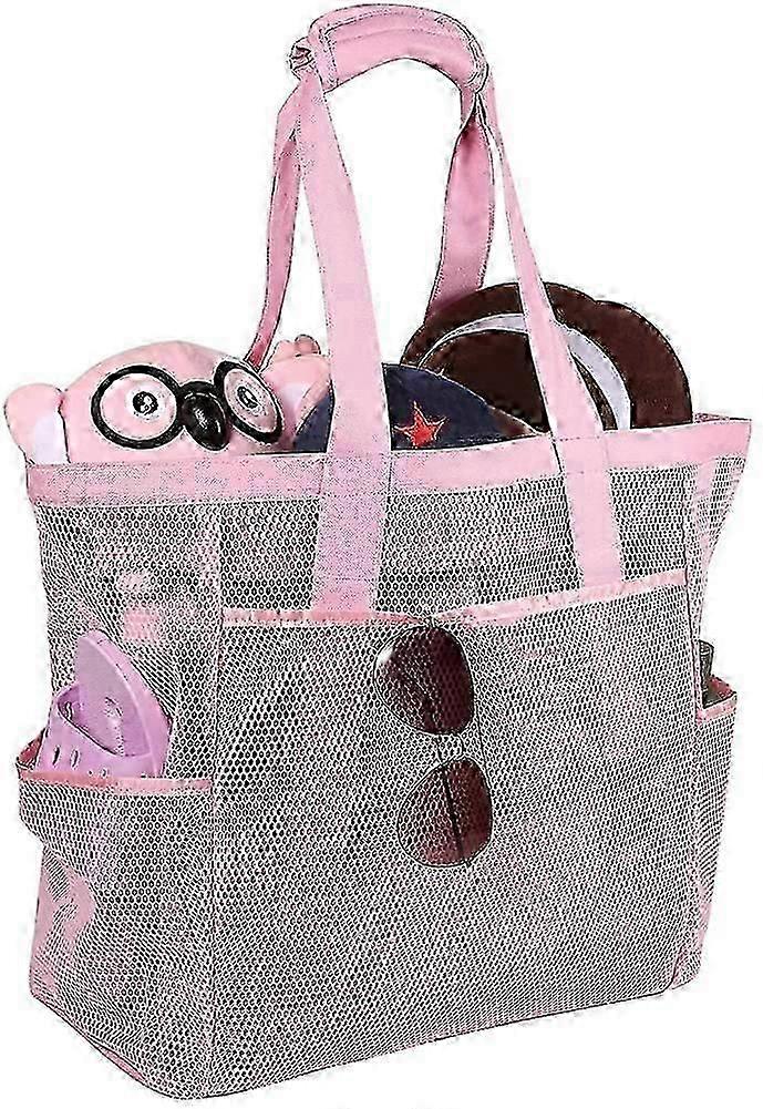 ROSA & ROSE Foldable Mesh Beach Bag with Zipper Large Multi-Purpose Tote Bag
