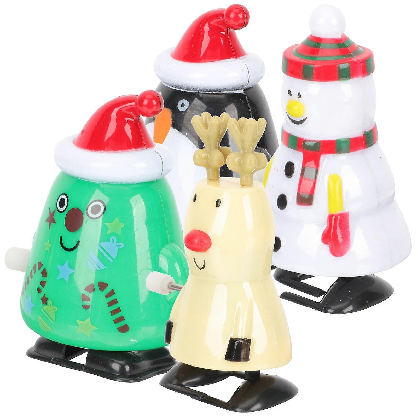 Christmas Theme 4Pcs Design Wind Up Toys For Kids 7X4.5Cm Cartoon Shape Clockwork Function