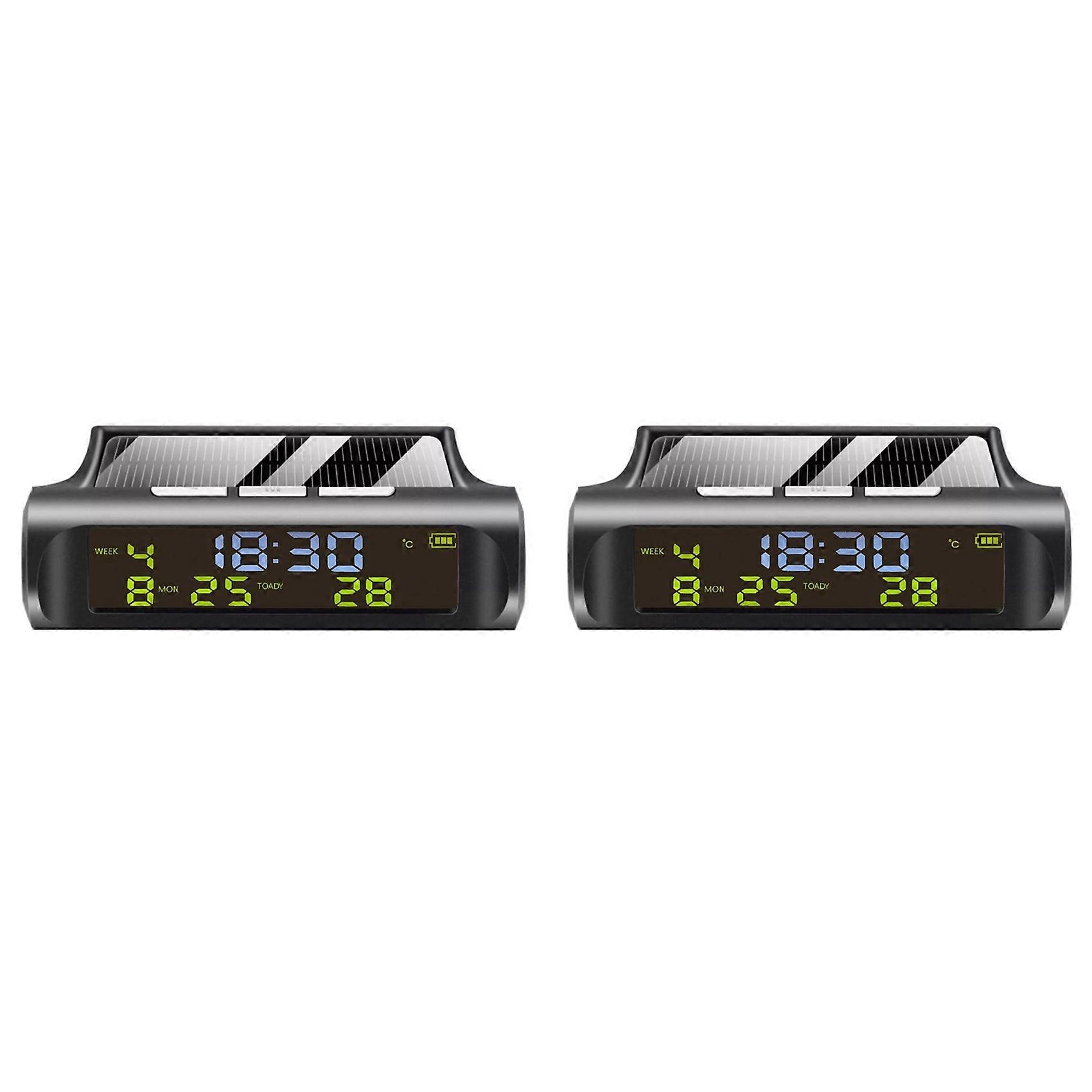 2X Solar Car Clock Automatic Solar Clock with Week Month Calendar Time Temperature Display Car Fully Automatic Clock