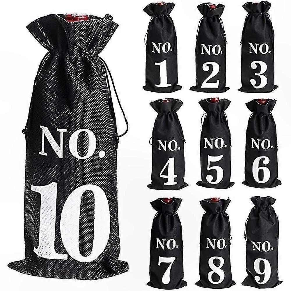 Burlap Wine Bottle Bags with Drawstring for Blind Tasting, Set of 10 Sleeves for Wine Storage and Gifting