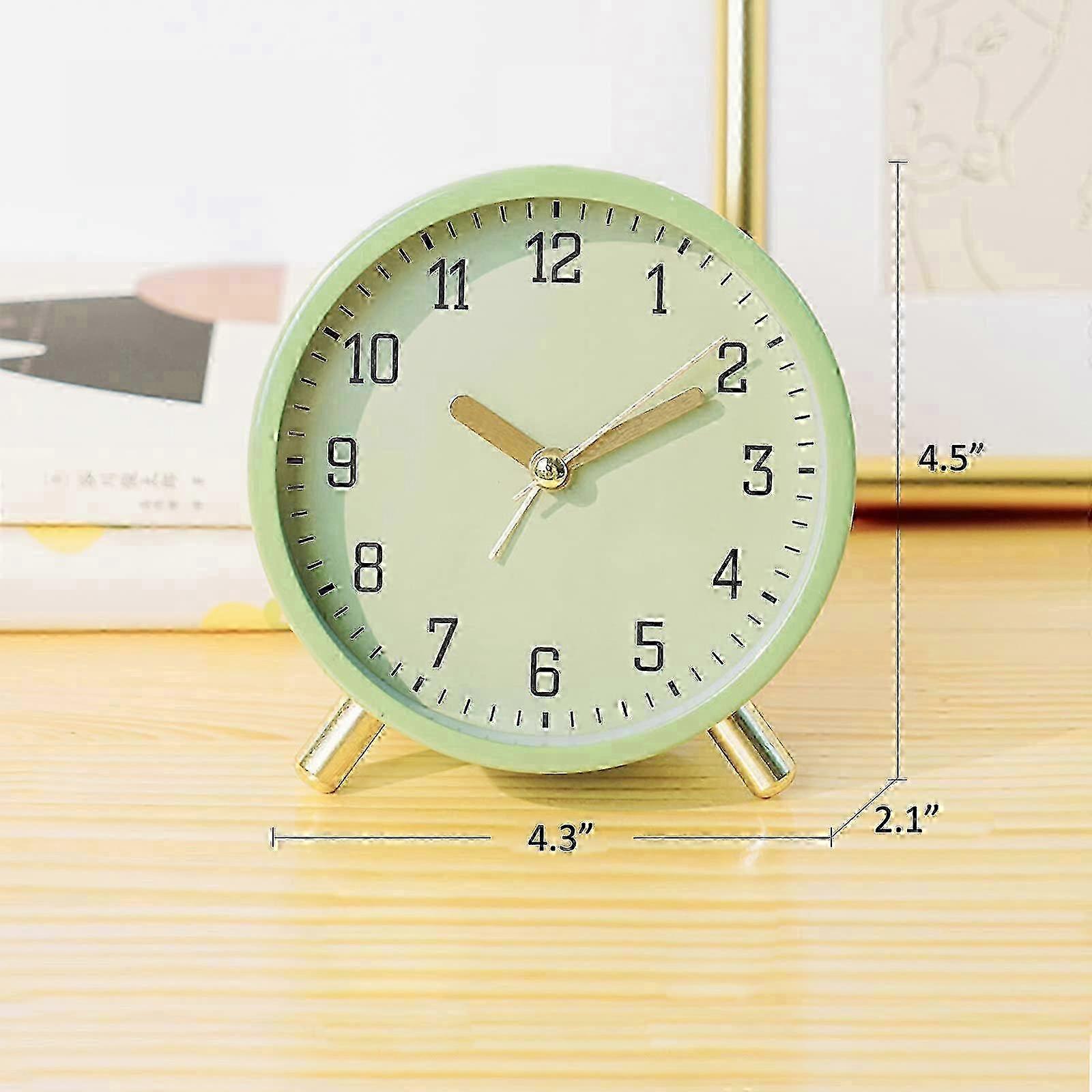 Backlight alarm clock, silent small desk clock, analog non-ticking, battery operated, round, for bedroom (white)