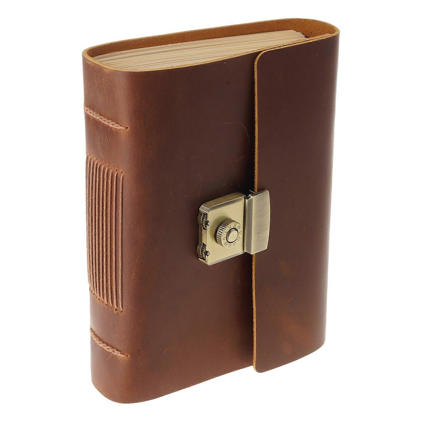 Vintage Leather Notebook Journey Notepad Password Lock Not Bleeding Blank Paper for Writing Doodling Drawing Scrapbook  A7
