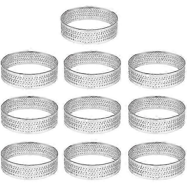 10 5cmステンレス鋼タルトリング、耐熱性穴あきケーキムースリングのパック