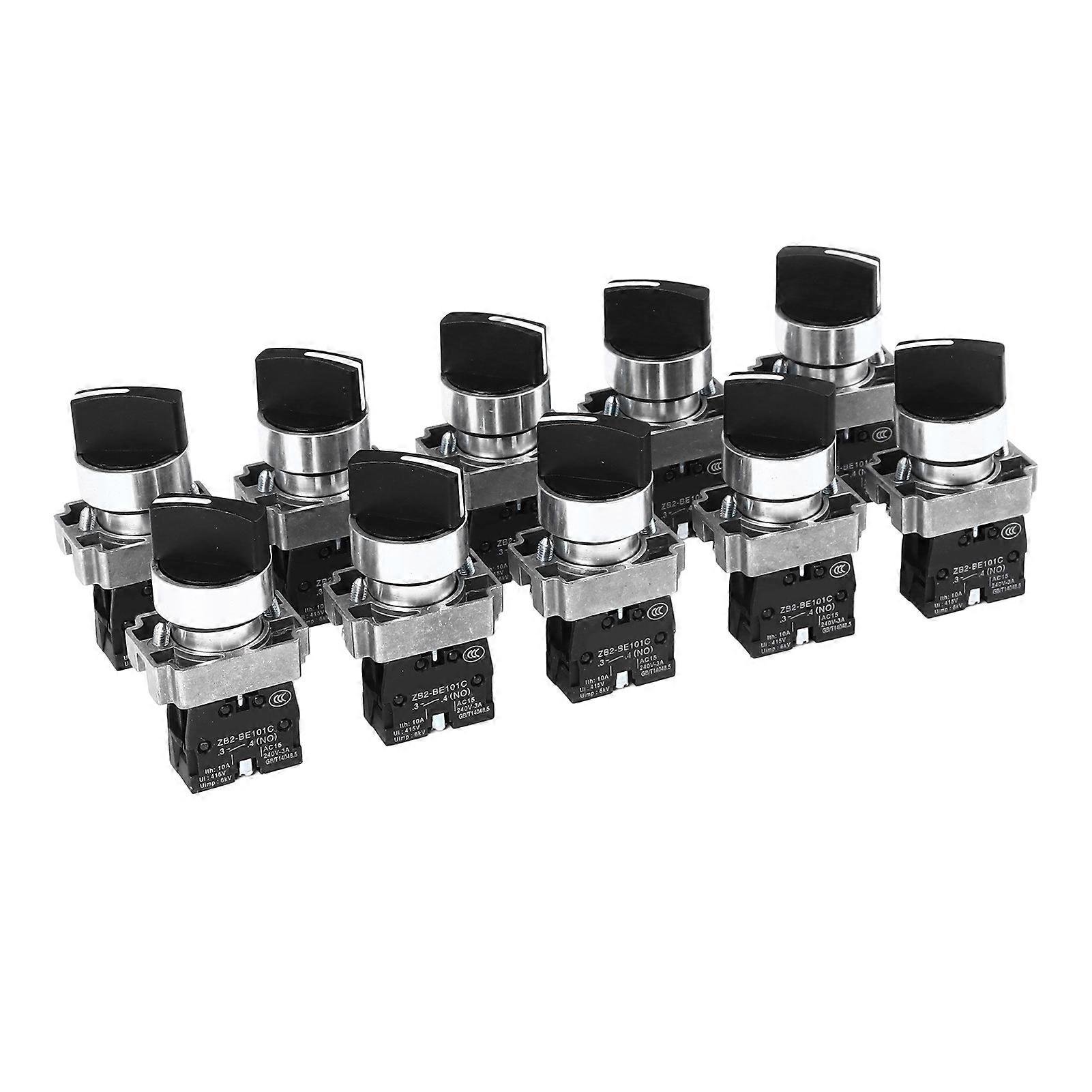 10Pcs Knob Switch Self Locking 2 Position 1 NO Rotary Selector Switch for Machine Control