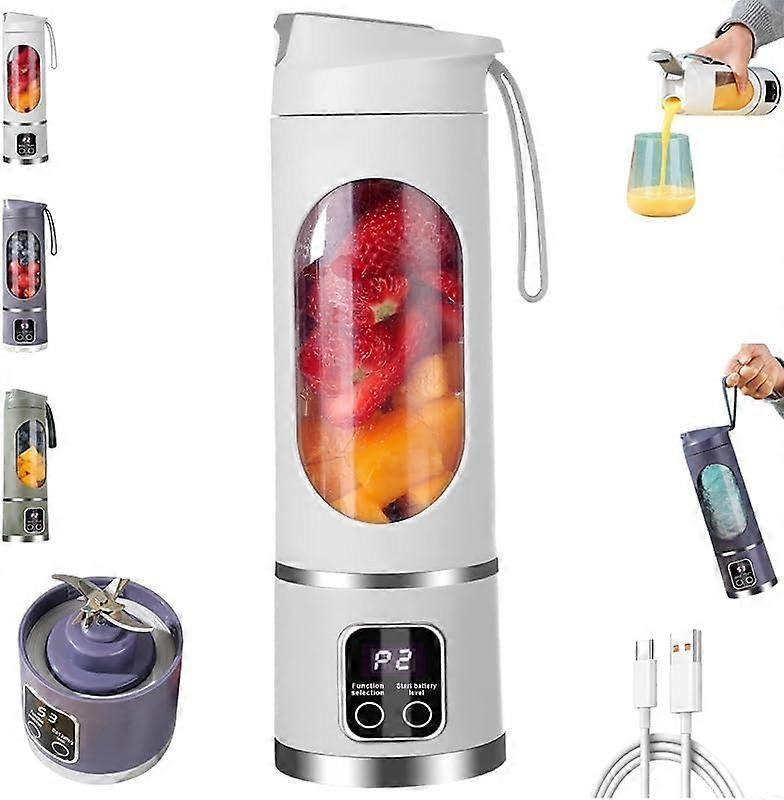 Digital Display Juicer Blender With 450ML Cup And 1300ML Jar USB Portable 3Speed White