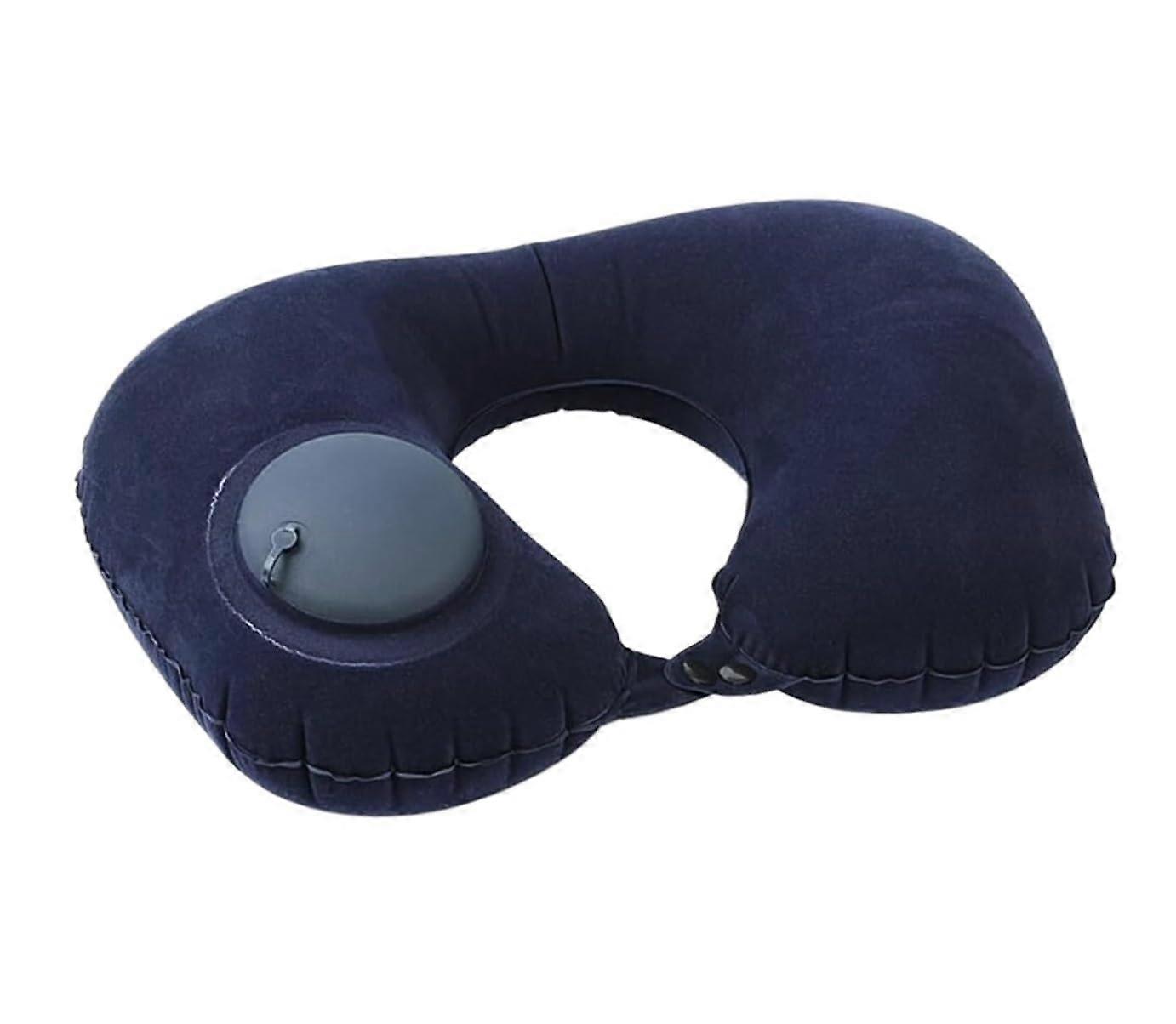 Neck Pillow Inflatable Travel Pillow With Flocking Surface Portable Airplane Pillow Dark Blue