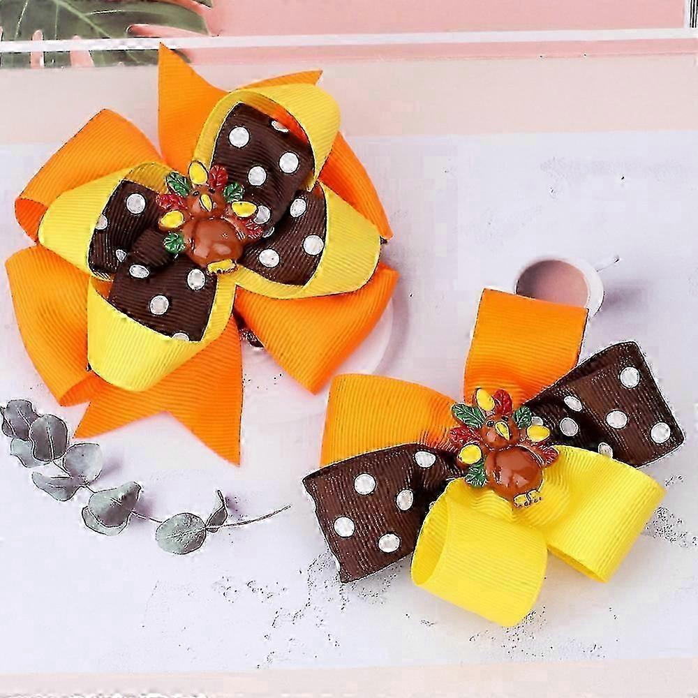 Thanksgiving Hair Bow Clip Package - Glitter Turkey Bow Hair Barrettes - Autumn Party Hair Accessori