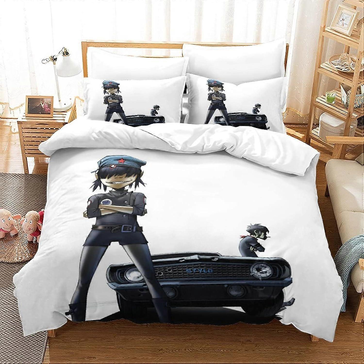 GENBAK Gorillaz Sada Povlečení Hudba Tištěná Sada Povlečení Hip-Hop Povlak Na Přikrývku Polštář Shams Povlak na přikrývku z mikrovlákna Zip 3 ks Dvojitý