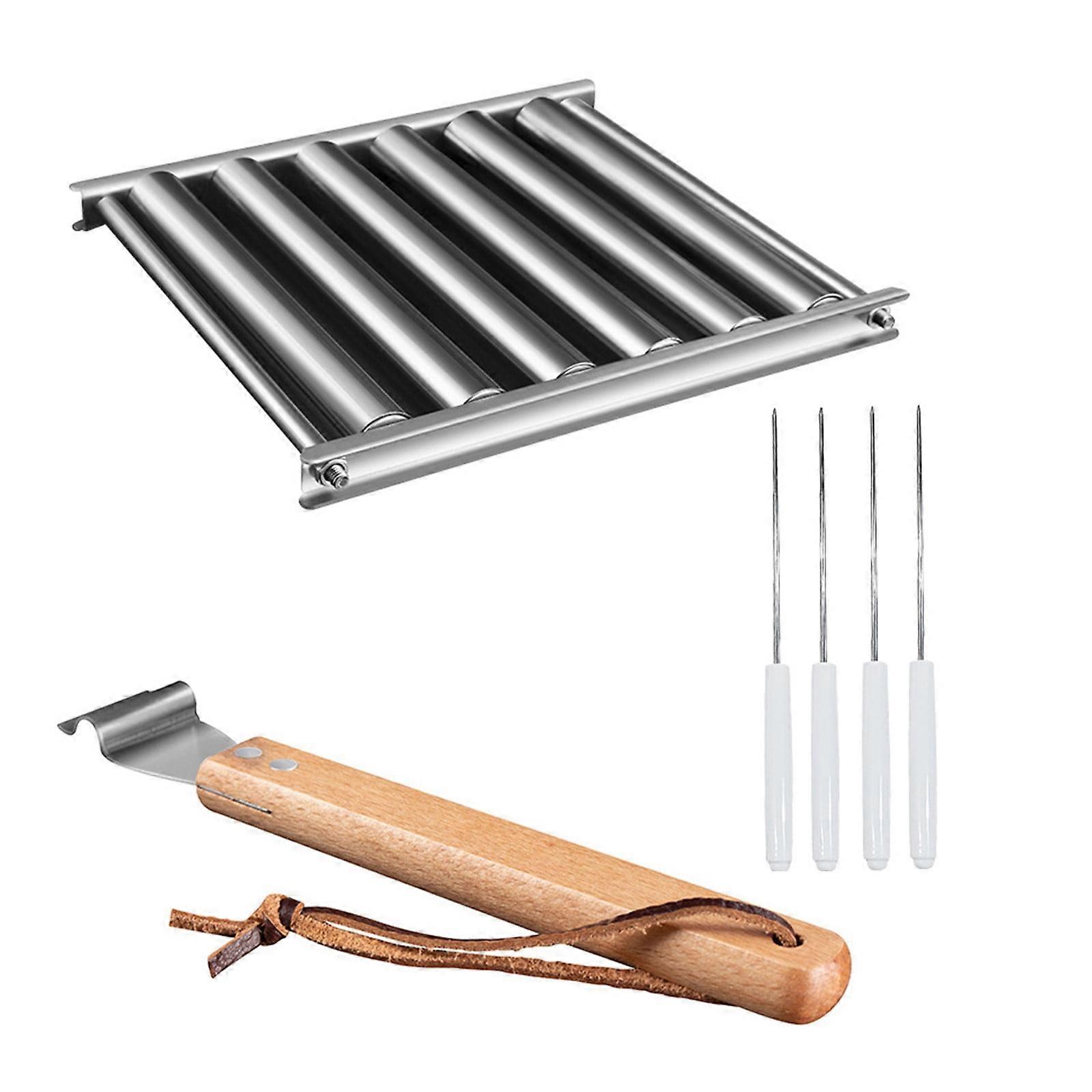 YiFudd Hot Dog Rack Using Roller Rack Dismantling Stainless Steel Sausage Rack Rolling Barbecue With Four Sticks
