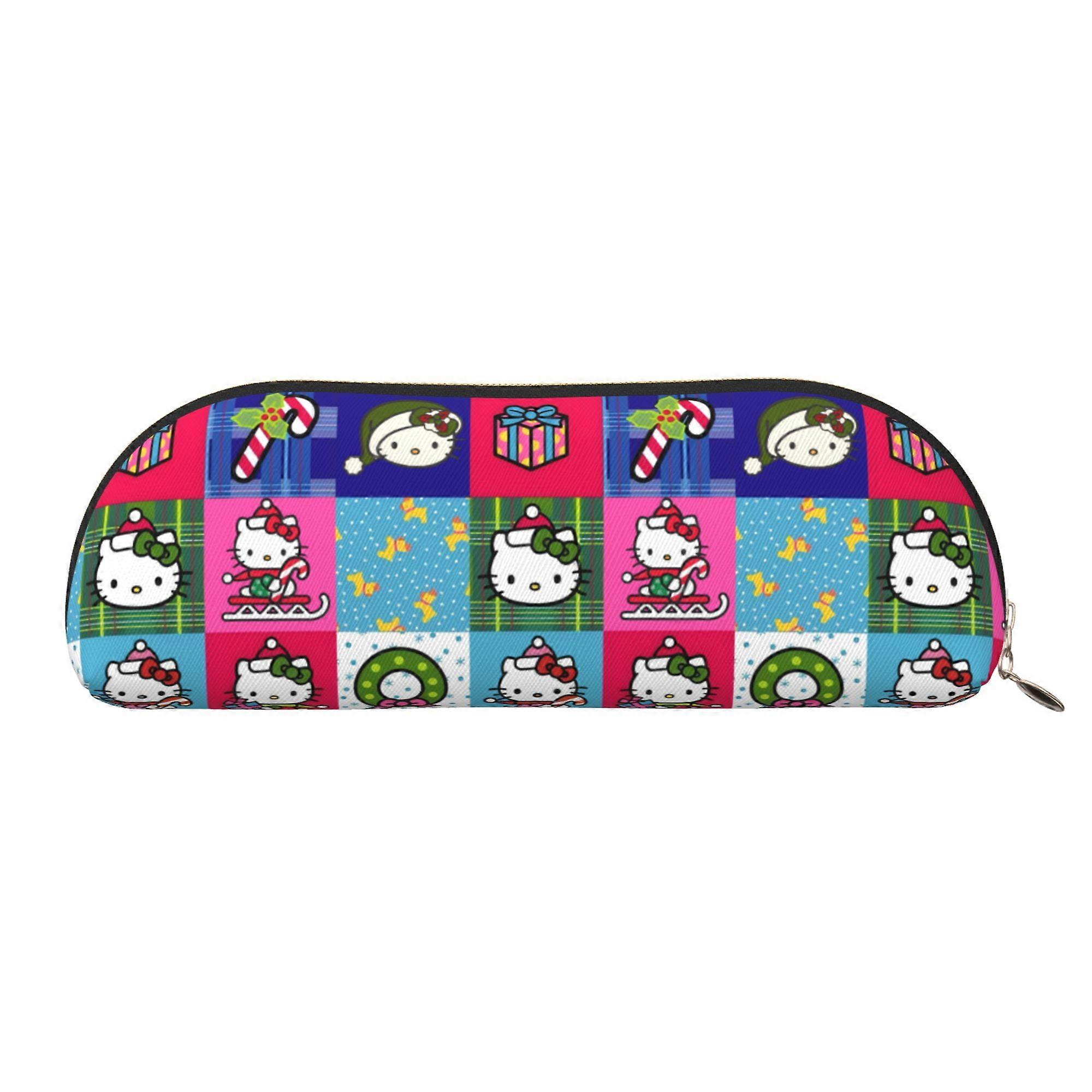 Hello Kitty Christmas Print Leather Semi-circular Zipper Pencil Case Large Capacity Multi-function PVC Semi-circular Storage Bag