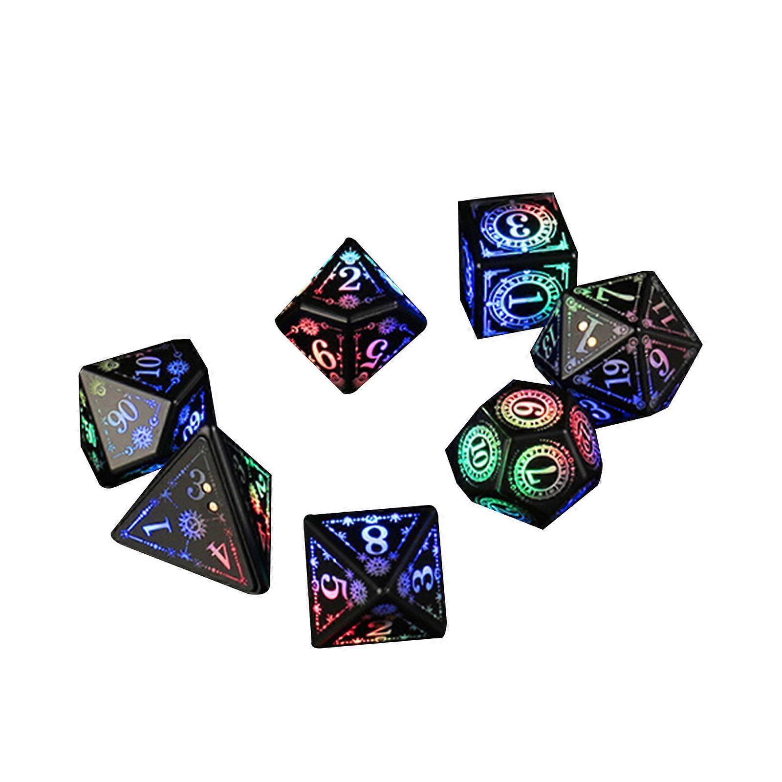 7Pcs Rechargable Glowing Polyhedral Dices LED Colorful Light Electronic Dices with Charging Box Table Game Dices Durable Multicolor
