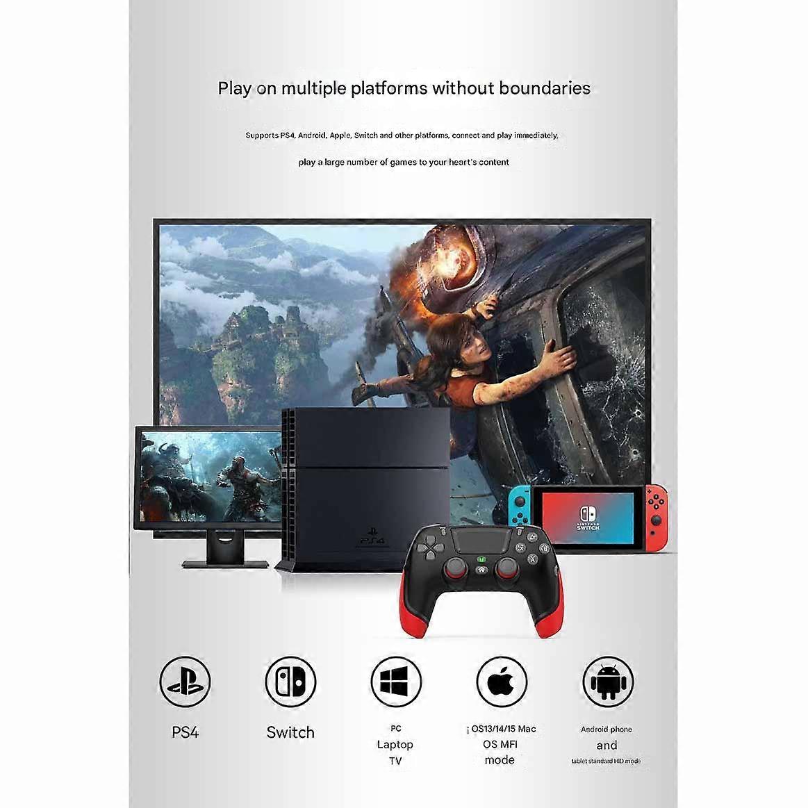 Game Elite Controller for PS4 SlimPro, Dual Vibration Gamepad for PC, USB Connected Gamepad, Bluetooth Joystick