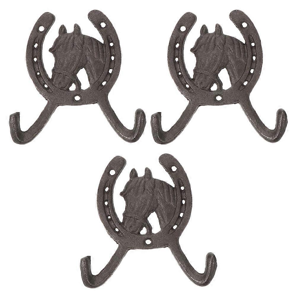 Rustic Coat Hooks Horseshoe Shape Hook Iron Material Double Head Design Tool Organizer 3Pcs