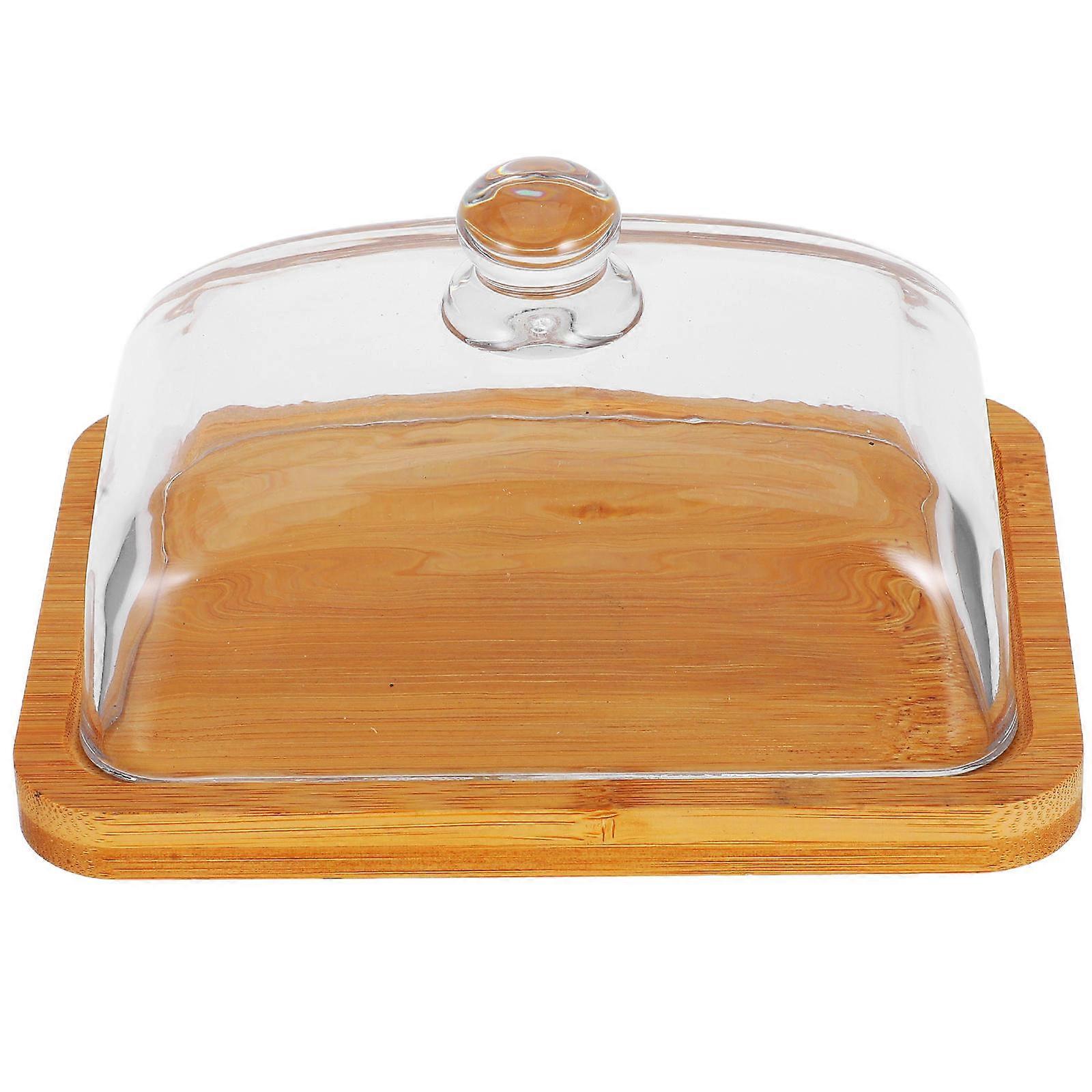 Wood Butter Dish with Glass Lid for Countertop Use Elegant Tray