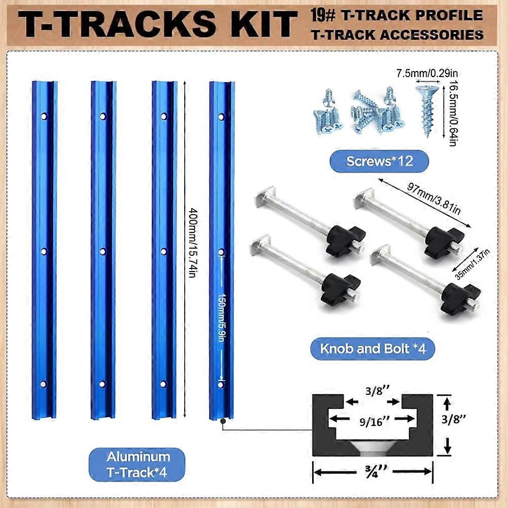 Woodworking 19 T-Track Kit and Accessories Aluminum T-Tracks Slot Miter Track for Router Table Workbench