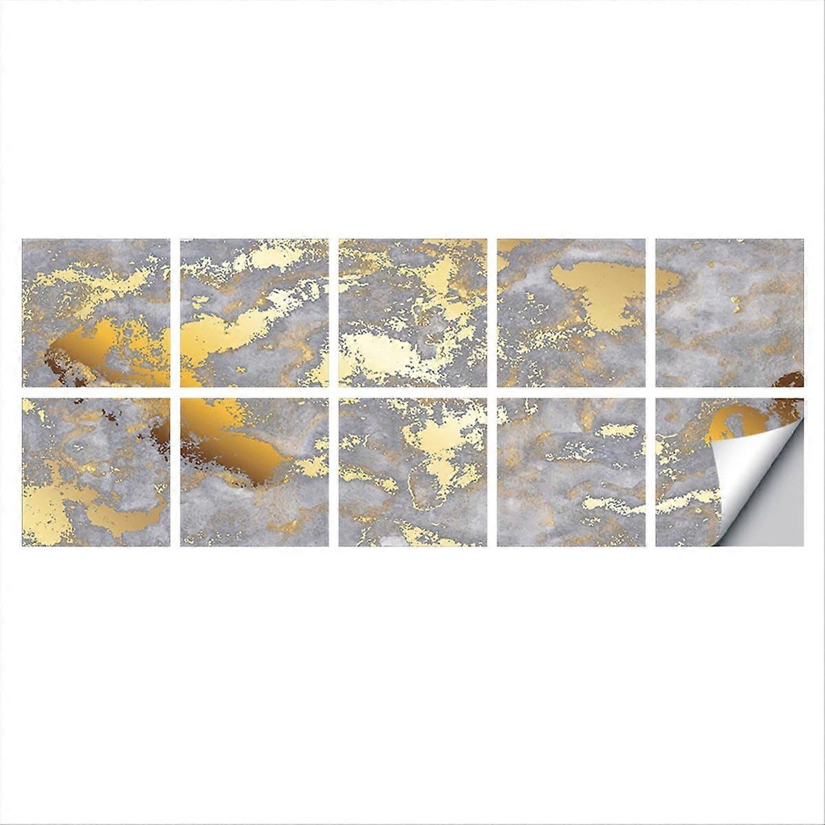 10pcs Style Golden Marble Pattern Tiles Sticker Kitchen Backsplash