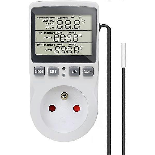Digital thermostat socket with temperature control for heating and cooling with probe, LCD socket temperature control timer