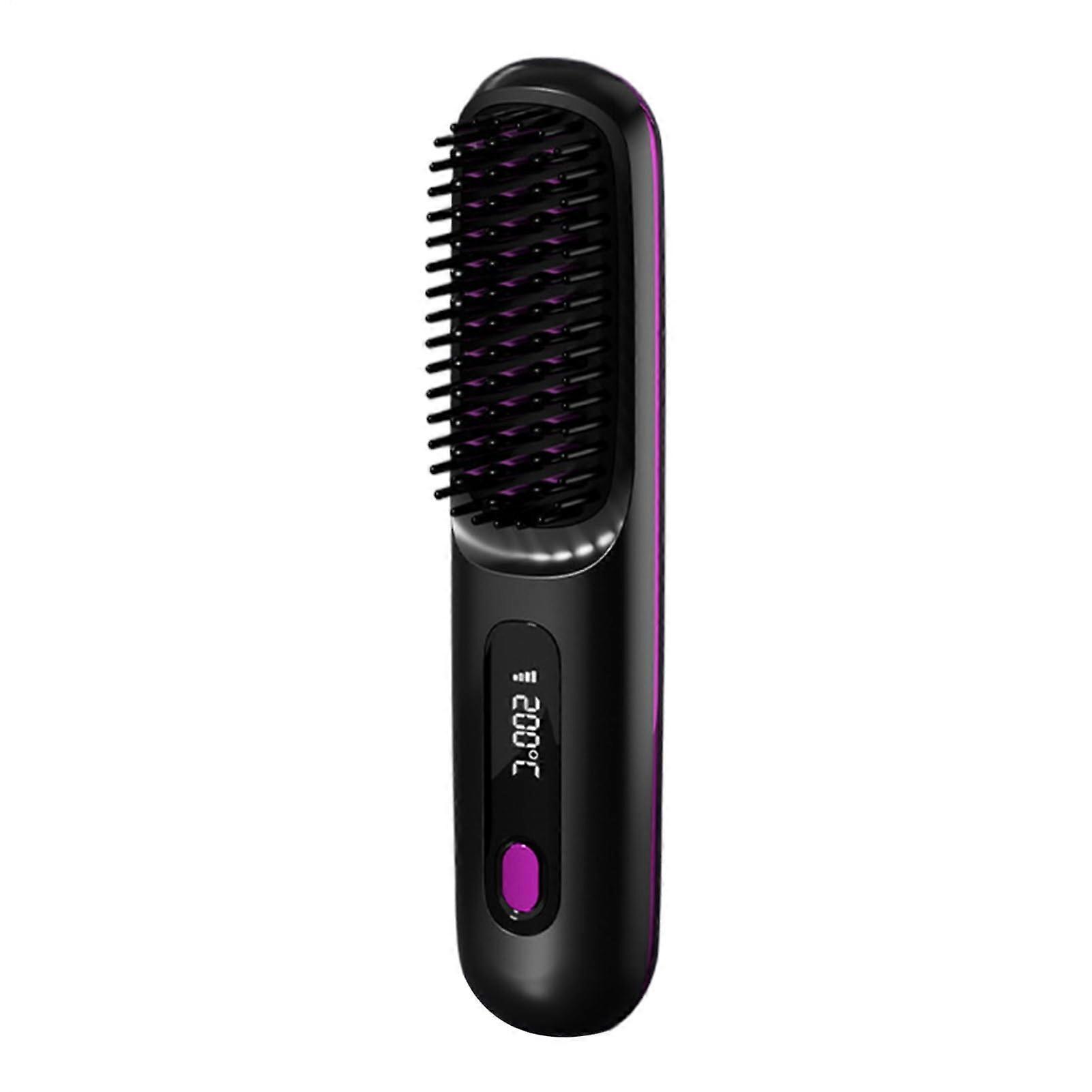 Cordless Hair Straightening Brush with Adjustable Heat and Smart Display for Travel Styling Black