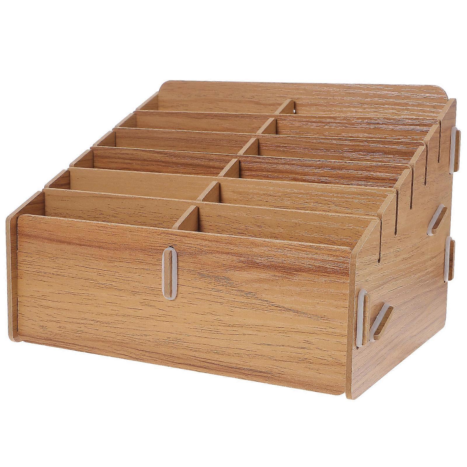 Wooden Card Case for Storage Use and Practical Light Brown Multi-grid Compact Size Fits All