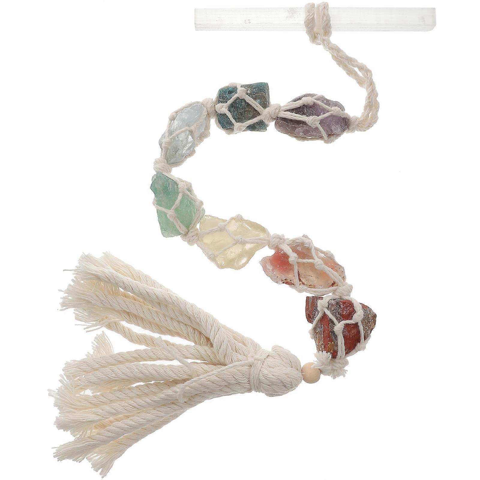 Chakra Symbolization Crystal Pendant Car Hanging Decoration with Multi Color Bohemian Tassel 1Set