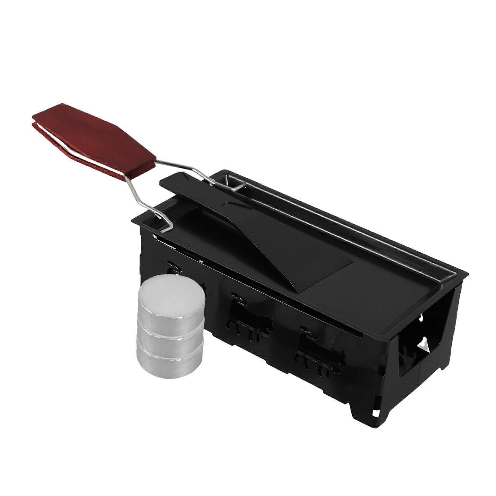 Portable Raclette Grill with Nonstick Cheese Melting Pan and Wooden Handle for Camping