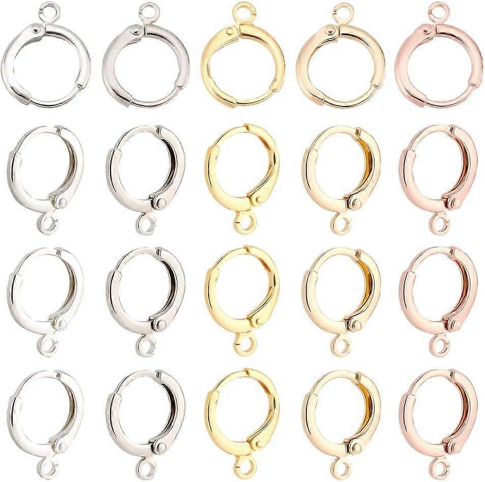 20 Pcs Leverback Earring Hooks Brass Round Earring Hooks French Hook Ear Wire Leverback Earring Findings with Horizontal Loops for Earring Designs Jew