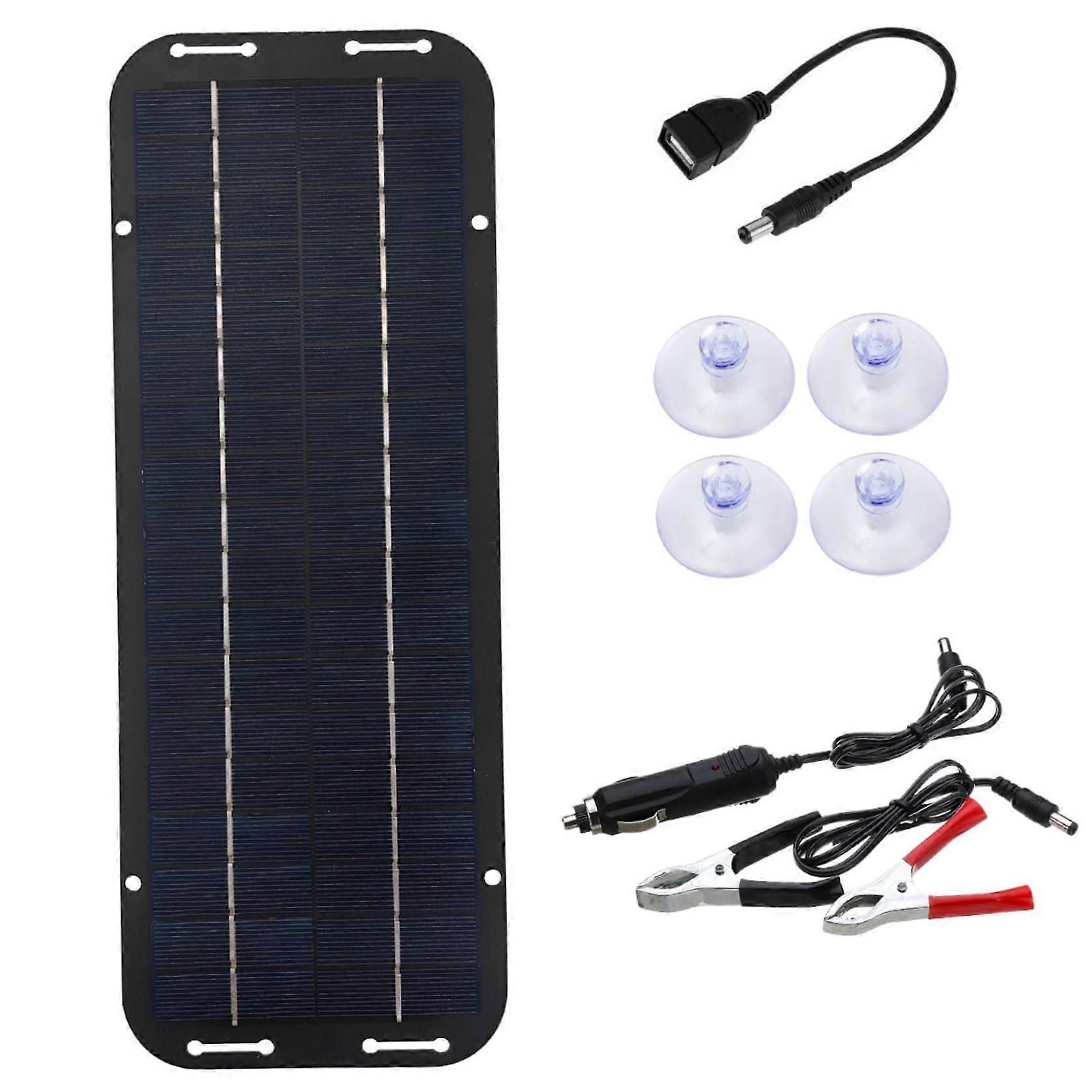 12V Solar Panel Kit 6W Polycrystalline with Battery Clips USB and Cables for RV Boat Camping